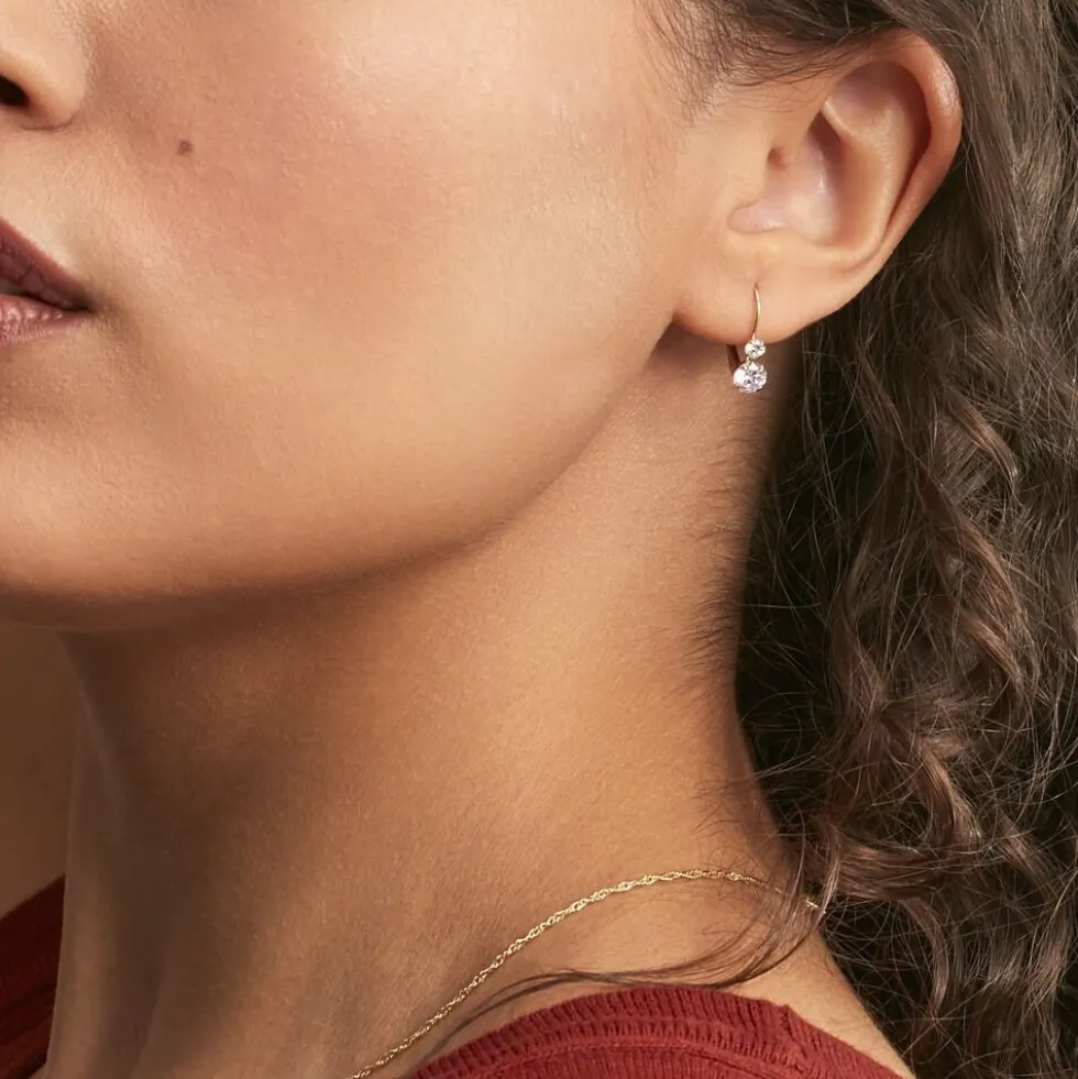 Boucles D'oreilles Pendantes Gulbeyaz Or Jaune Oxyde De Zirconium