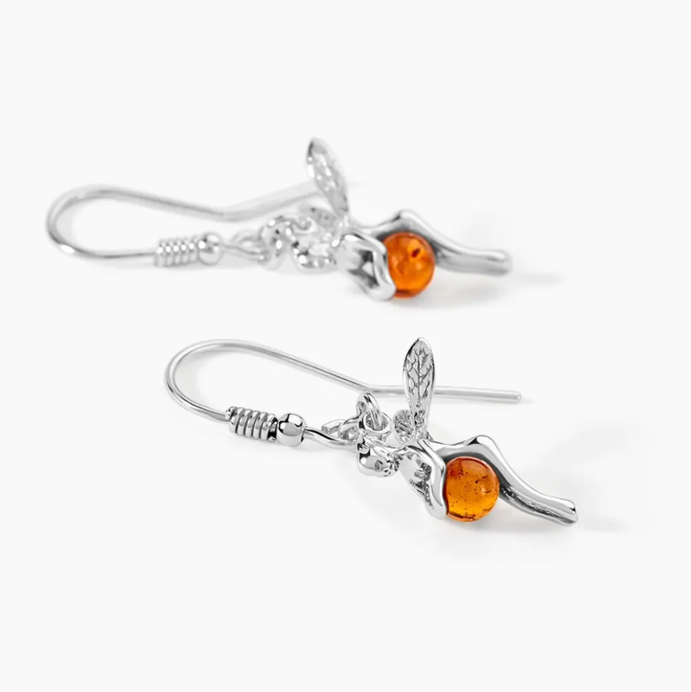 Boucles D'oreilles Pendantes Argent Blanc Abellia Ambre