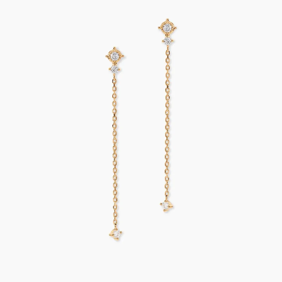 Boucles D'oreilles Pendantes éclat Perlé Plaqué Or Oxyde De Zirconium