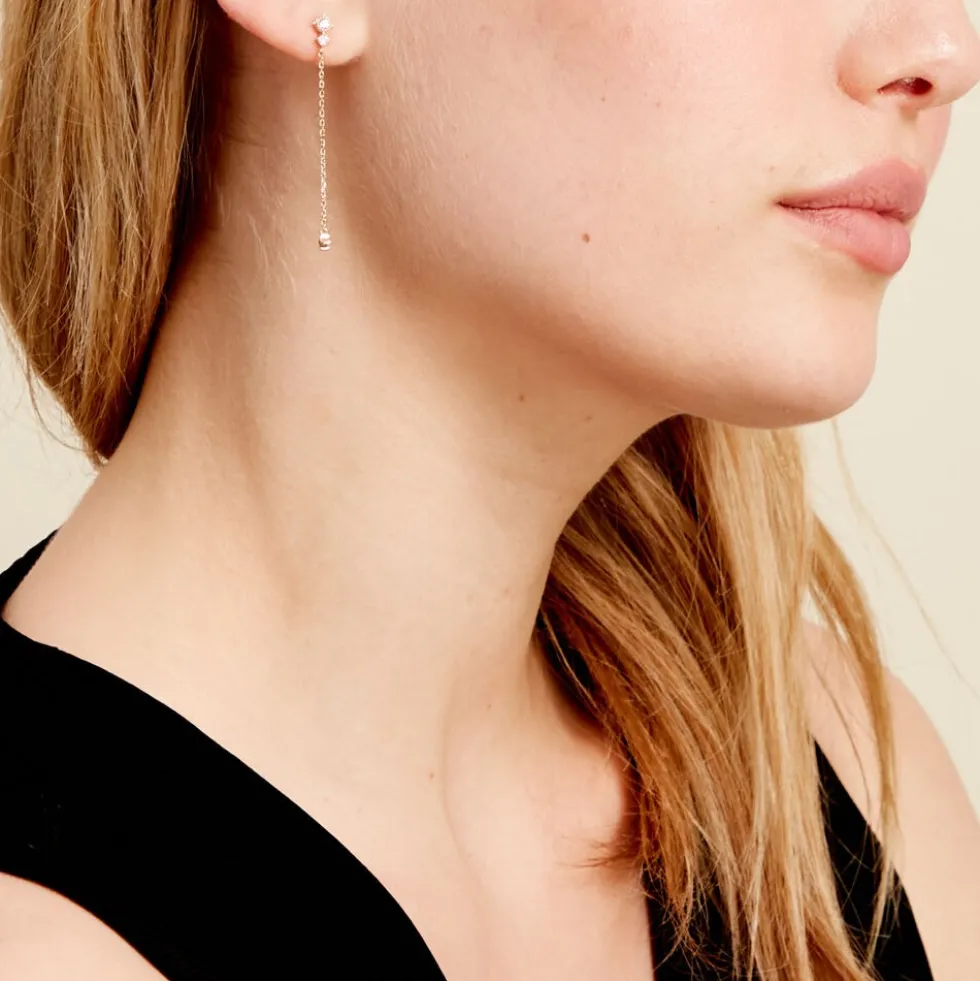 Boucles D'oreilles Pendantes éclat Perlé Plaqué Or Oxyde De Zirconium