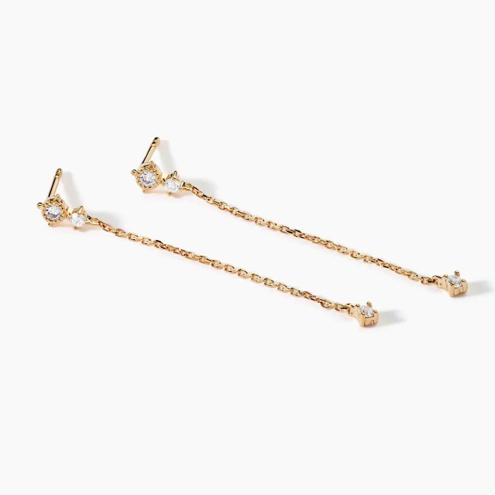Boucles D'oreilles Pendantes éclat Perlé Plaqué Or Oxyde De Zirconium