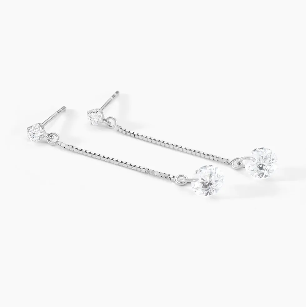 Boucles D'oreilles Pendantes Regane Or Blanc Oxyde De Zirconium