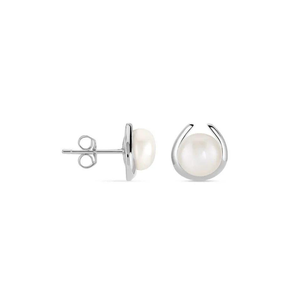 Boucles D'oreilles Pendantes Saori Argent Blanc Perle De Culture