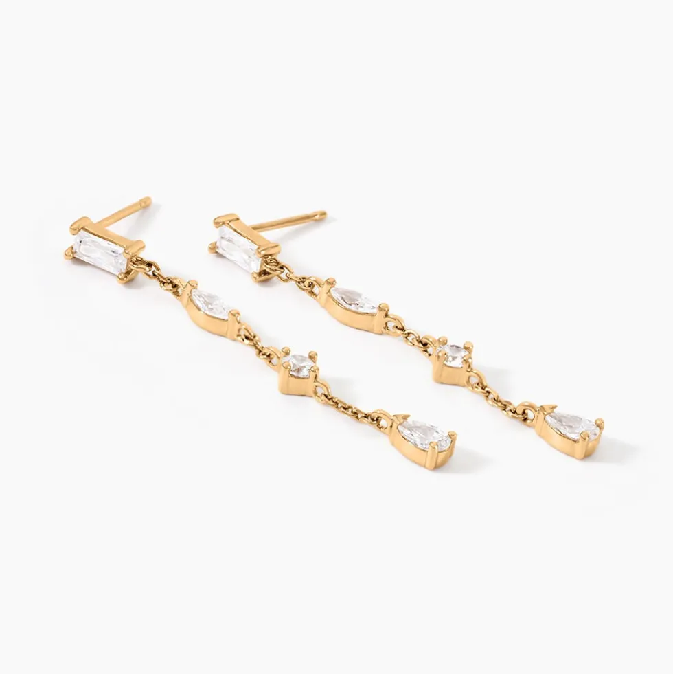Boucles D'Oreilles Pendantes Scintillante Plaque Or Jaune Oxyde De Zirconium
