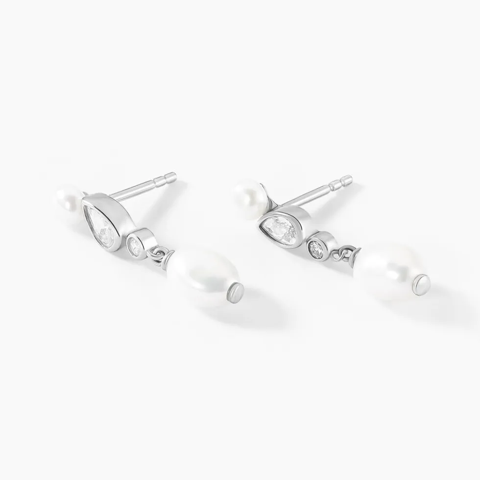 Boucles D'oreilles Pendantes Dua Argent Blanc Perle De Culture Oxyde