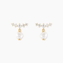 Boucles D'Oreilles Pendantes Elysia Or Jaune Perle De Culture Oxyde De Zirconium
