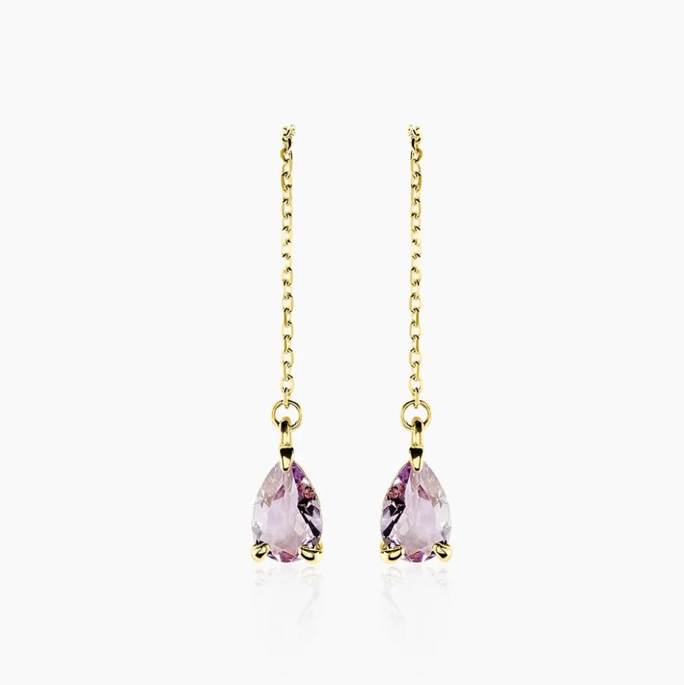 Boucles D'oreilles Pendantes Asteriane Or Jaune Améthyste