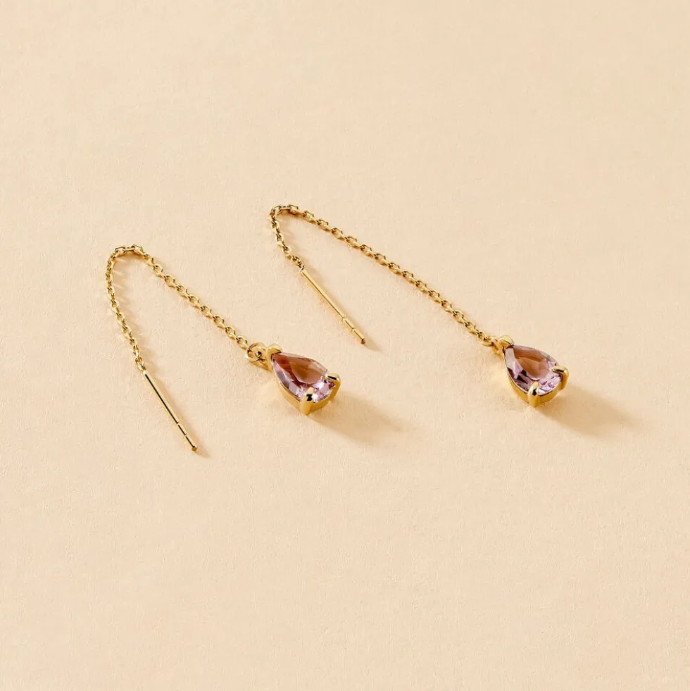 Boucles D'oreilles Pendantes Asteriane Or Jaune Améthyste