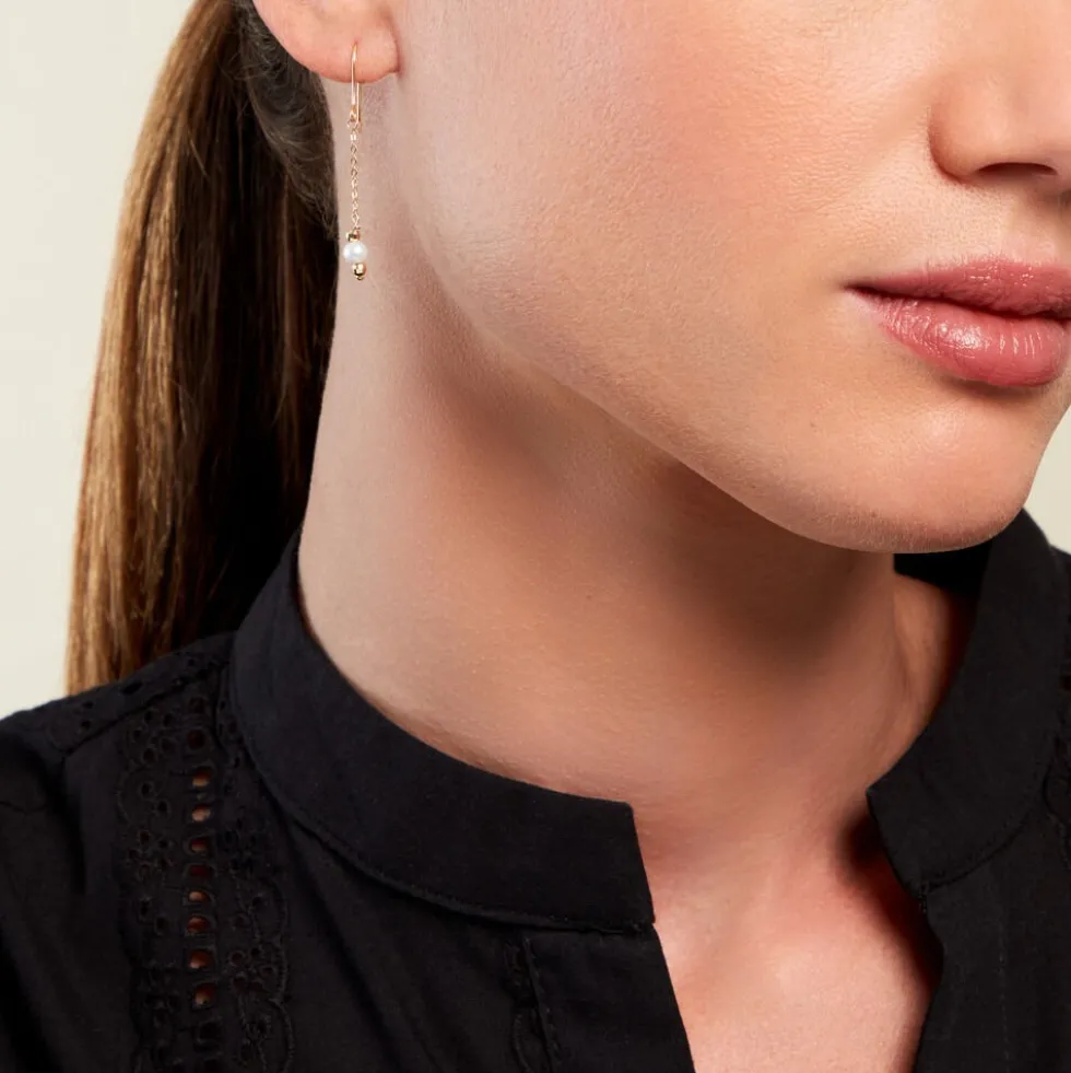 Boucles D'oreilles Pendantes Petrona Or Jaune Perle De Culture