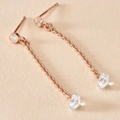 Boucles D'oreilles Pendantes Constantin Argent Rose Oxyde De Zirconium