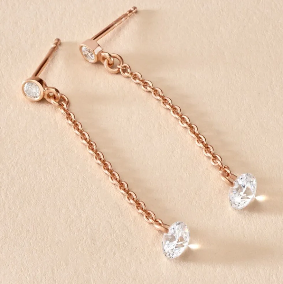Boucles D'oreilles Pendantes Constantin Argent Rose Oxyde De Zirconium