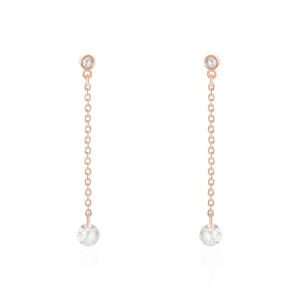 Boucles D'oreilles Pendantes Constantin Argent Rose Oxyde De Zirconium