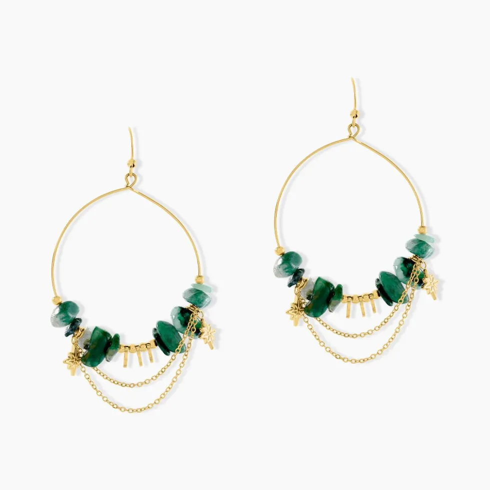 Boucles D'oreilles Pendantes Athena Acier Doré Jaspe Africain