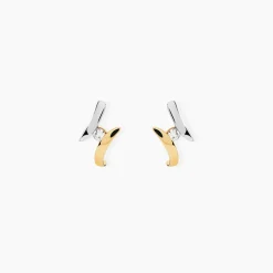 Boucles D'oreilles Pendantes Ascagne Or Bicolore Oxyde De Zirconium