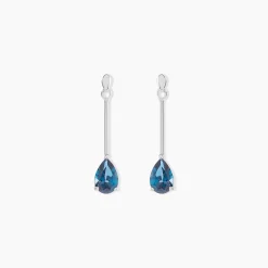 Boucles D'oreilles Pendantes Goutte Or Blanc Topaze Bleu London