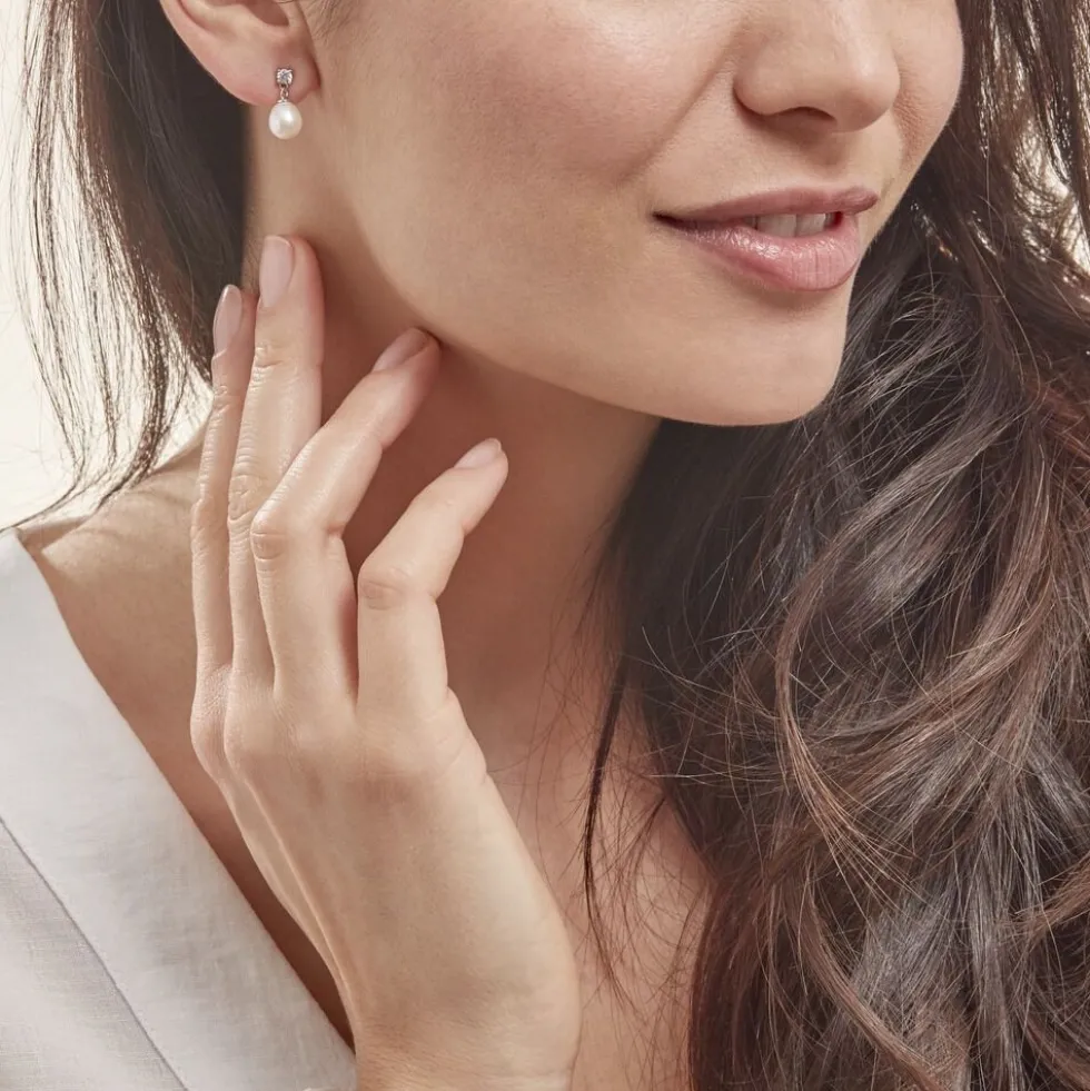 Boucles D'oreilles Pendantes Dolores Argent Perle De Culture Et Oxyde