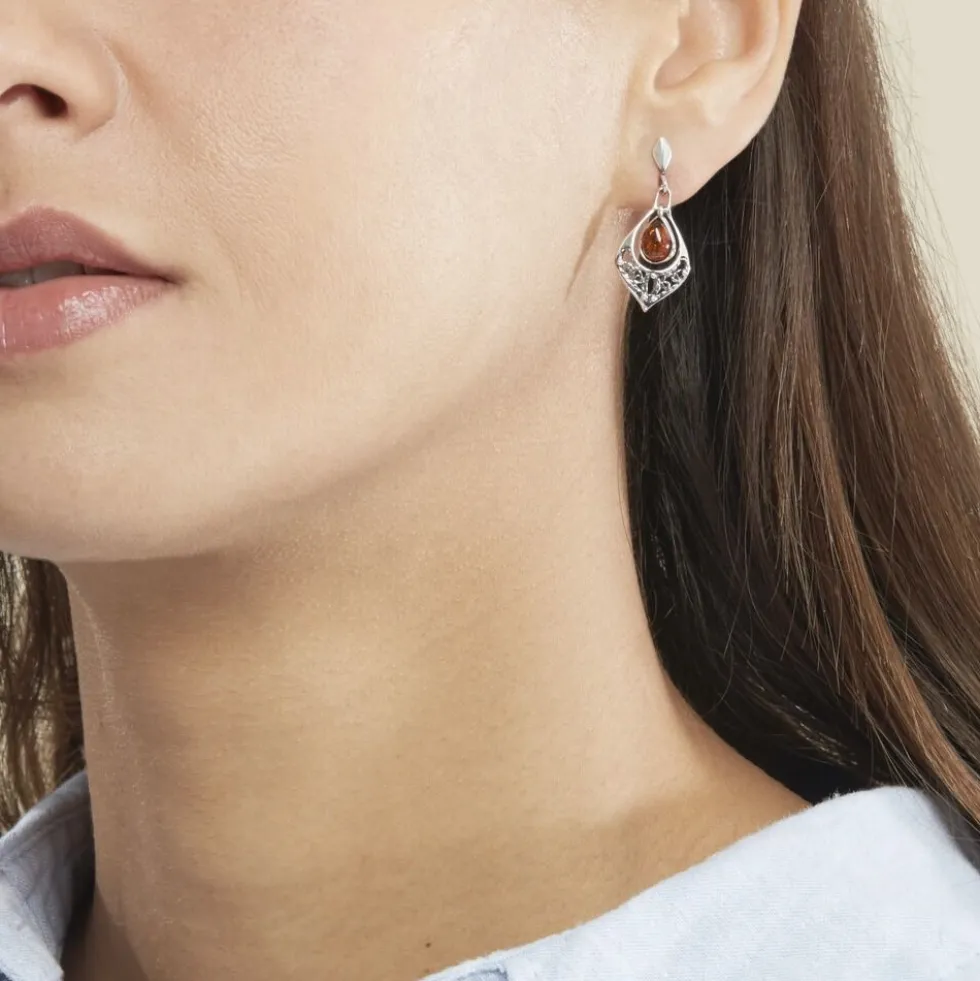 Boucles D'oreilles Pendantes Doralyn Argent Blanc Ambre