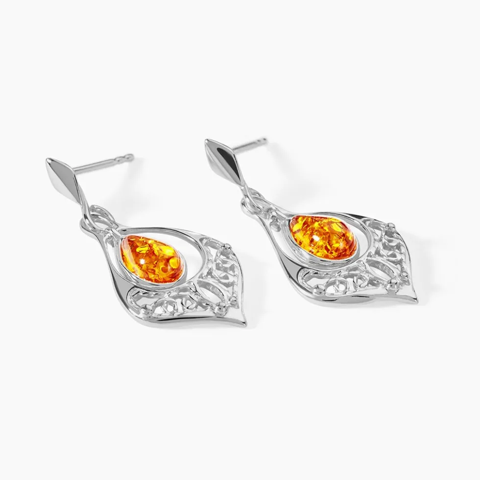 Boucles D'oreilles Pendantes Doralyn Argent Blanc Ambre