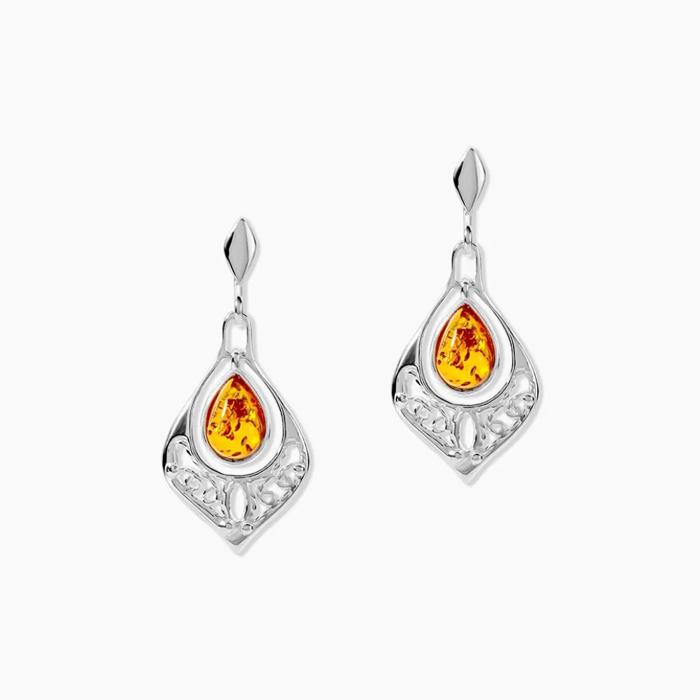 Boucles D'oreilles Pendantes Doralyn Argent Blanc Ambre