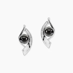 Boucles D'oreilles Pendantes Sharon Argent Blanc Céramique Et Oxyde