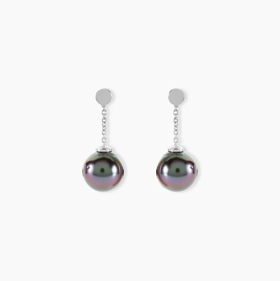 Boucles D'oreilles Pendantes Semi-ronde Or Blanc Perle De Tahiti