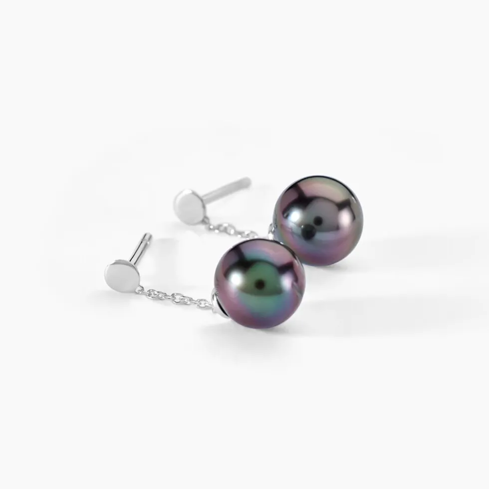 Boucles D'oreilles Pendantes Semi-ronde Or Blanc Perle De Tahiti