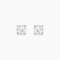 Boucles D'oreilles Puces 4 Griffes Or Blanc Diamant Synthetique