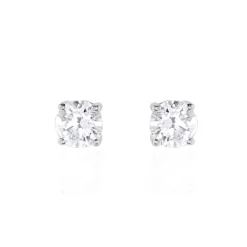 Boucles D'oreilles Puces 4 Griffes Or Blanc Diamant Synthetique