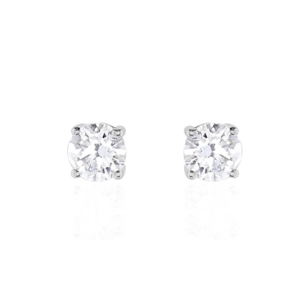Boucles D'oreilles Puces 4 Griffes Or Blanc Diamant Synthetique