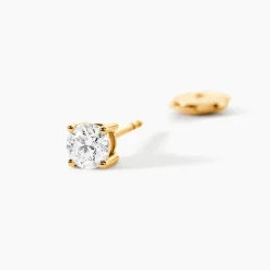 Boucles D'oreilles Puces 4 Griffes Or Jaune Diamant Synthetique