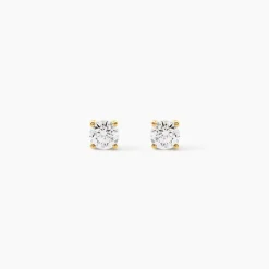 Boucles D'oreilles Puces 4 Griffes Or Jaune Diamant Synthetique