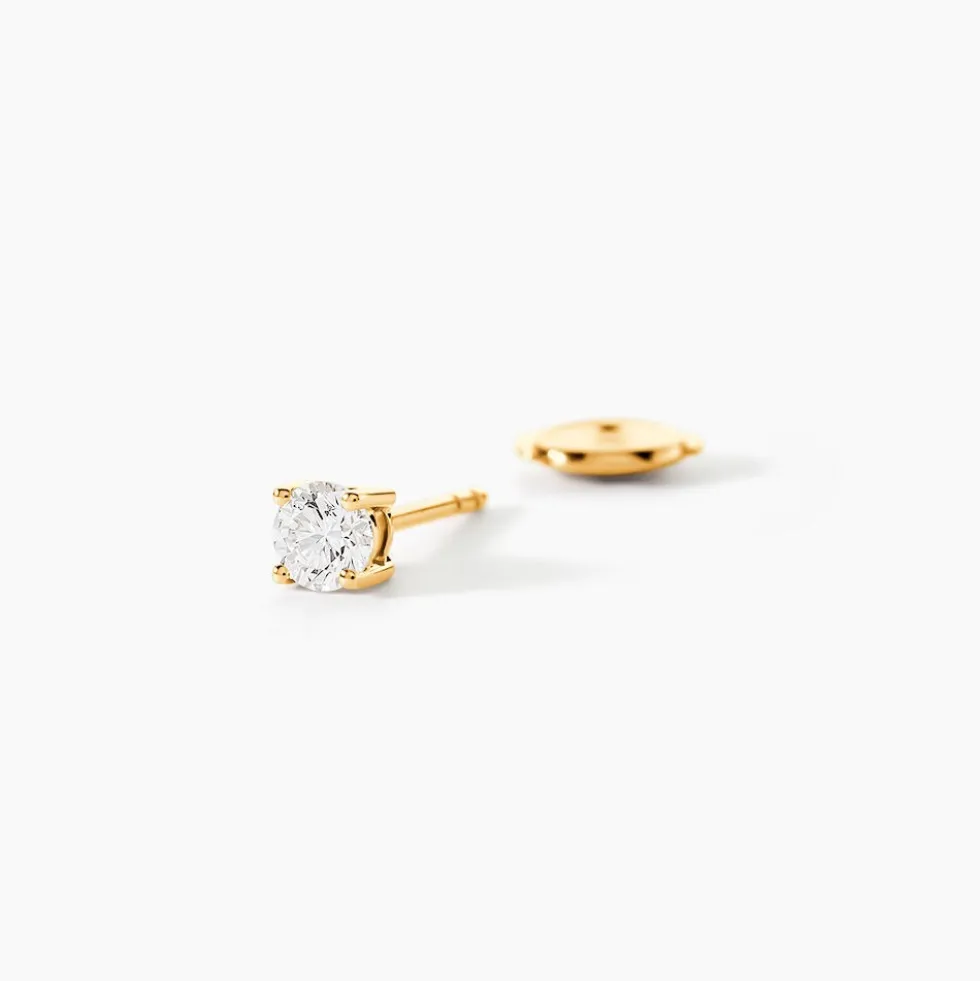 Boucles D'oreilles Puces 4 Griffes Or Jaune Diamant Synthetique