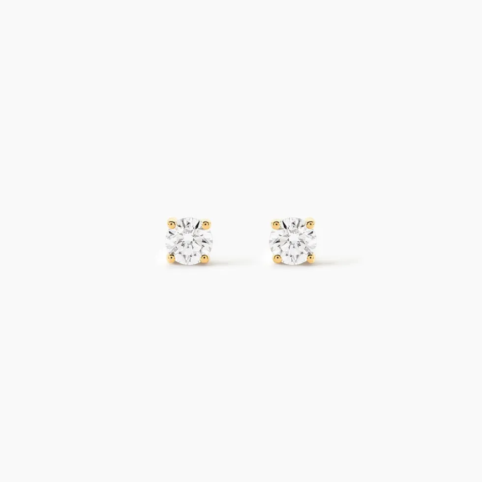 Boucles D'oreilles Puces 4 Griffes Or Jaune Diamant Synthetique