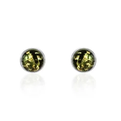 Boucles D'oreilles Puces Argent Blanc Acacia Ambre