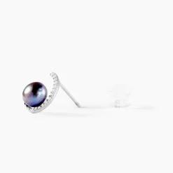 Boucles D'oreilles Puces Anais Or Blanc Perle De Culture Et Oxyde