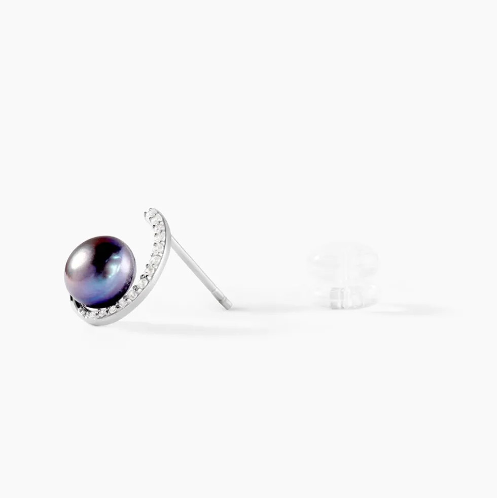 Boucles D'oreilles Puces Anais Or Blanc Perle De Culture Et Oxyde