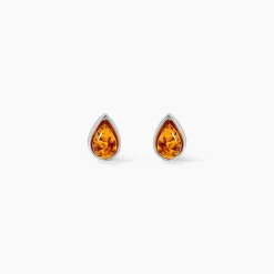 Boucles D'oreilles Puces Argent Blanc Junie Ambre