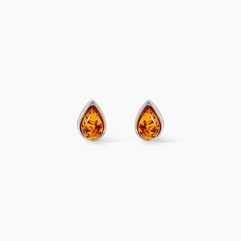 Boucles D'oreilles Puces Argent Blanc Junie Ambre