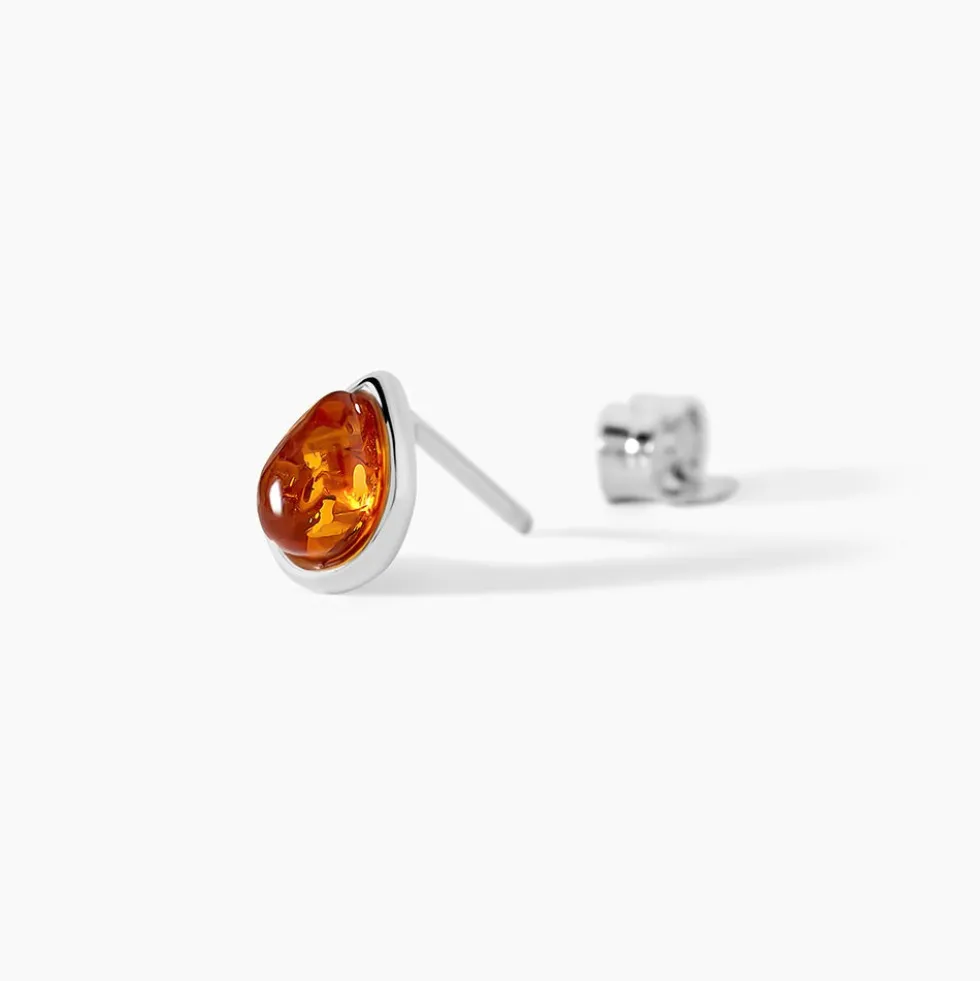 Boucles D'oreilles Puces Argent Blanc Junie Ambre