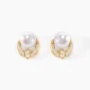 Boucles D'oreilles Puces Aloys Or Jaune Perle De Culture