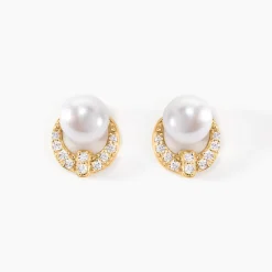 Boucles D'oreilles Puces Aloys Or Jaune Perle De Culture