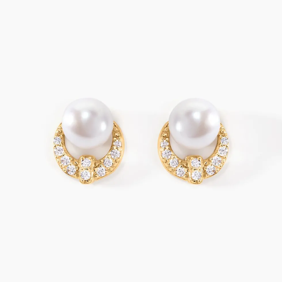 Boucles D'oreilles Puces Aloys Or Jaune Perle De Culture