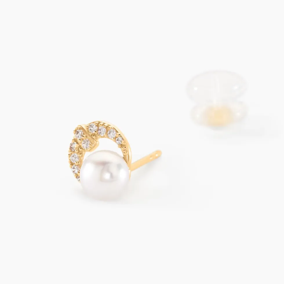 Boucles D'oreilles Puces Aloys Or Jaune Perle De Culture