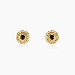 Boucles D'oreilles Puces Aghavni Plaque Or Jaune Agate