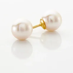 Boucles D'oreilles Puces Akoya Or Jaune Perle De Culture D'akoya