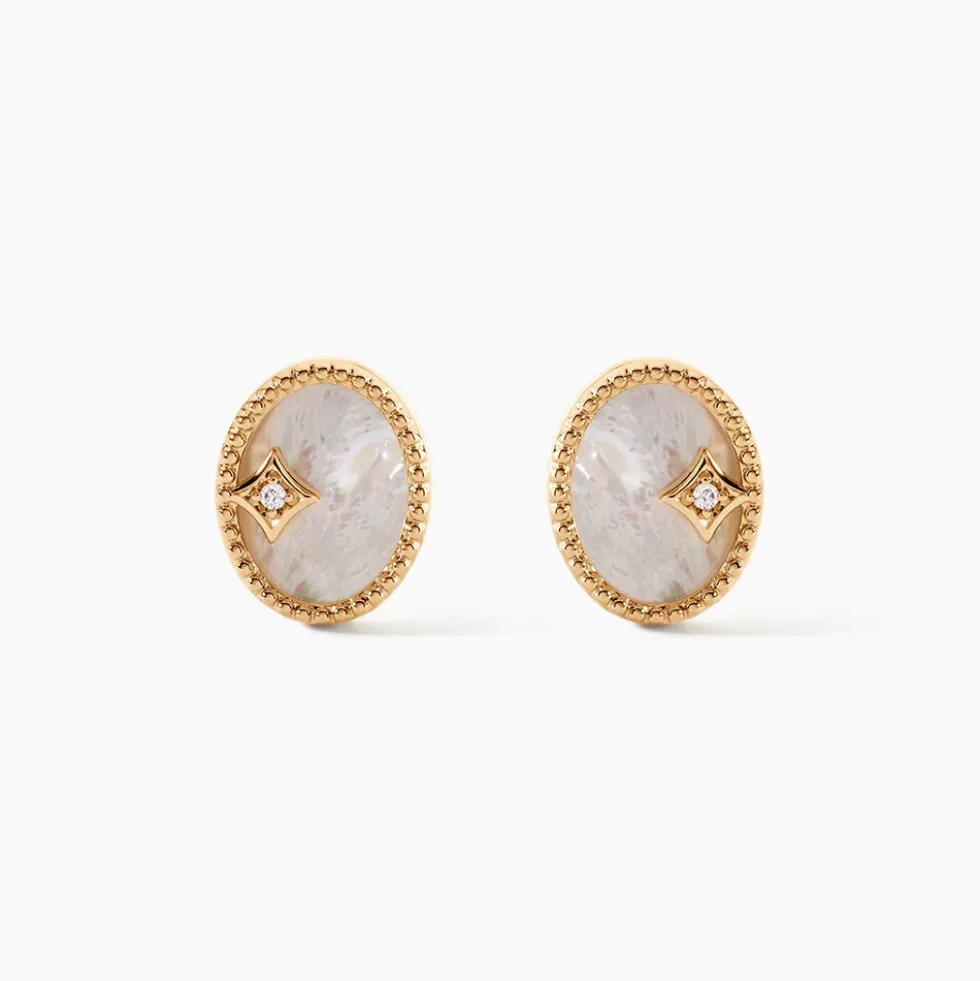 Boucles D'Oreilles Puces Astria Plaqué Or Jaune Nacre