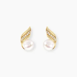 Boucles D'oreilles Puces Antoinette Or Jaune Perle De Culture