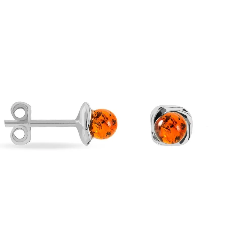 Boucles D'oreilles Puces Argent Blanc Joude Ambre