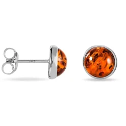 Boucles D'oreilles Puces Argent Blanc Acacia Ambre