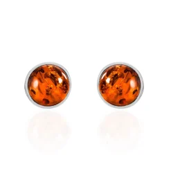 Boucles D'oreilles Puces Argent Blanc Acacia Ambre